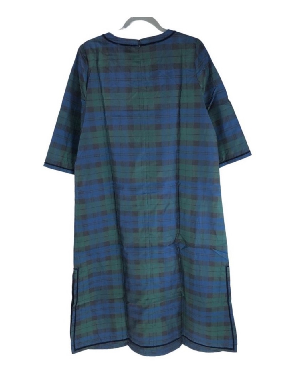 Tuckernuck Womens Jamie Velvet Trimmed Plaid Blackwatch Midi Dress Blue Green M - Picture 2 of 4